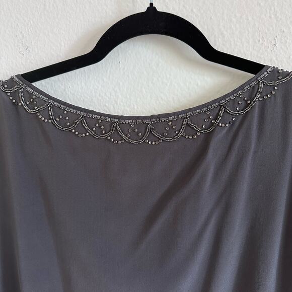 Rebecca Taylor Gray Silk Beaded Blouse Size 8 - Picture 4 of 9